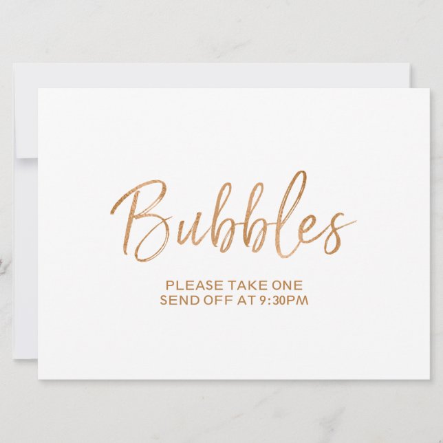 "Bubbles" Send Off Sign | Stylish Gold Rose Invitation (Front)