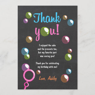 Bubbles Thank You Card Birthday Party Girl Chalk