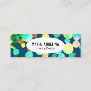 Bubbles Watercolor Spots & Dots Circles Blue Green Mini Business Card
