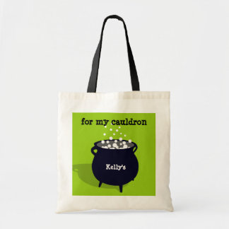 Bubbling cauldron green potion trick or treat tote bag