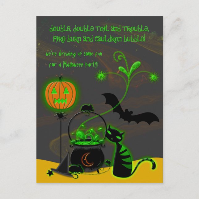 Bubbling Cauldron Halloween Party Invitation Postcard (Front)