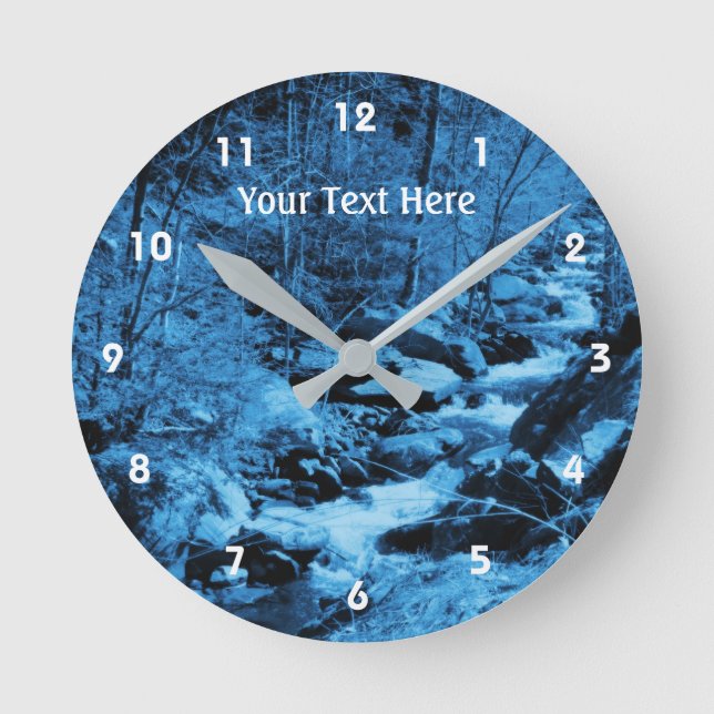 Bubbling Country Stream In Blue Hues Nature Round Clock (Front)