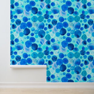 Bubbling Up Blue Watercolor Bubbles Wallpaper