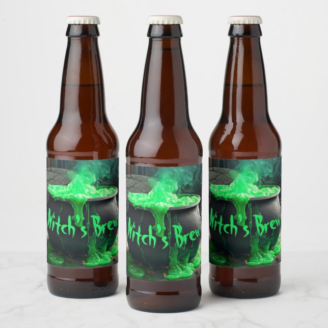 Bubbling Witch's Cauldron Halloween Beer Bottle Label (Bottles)