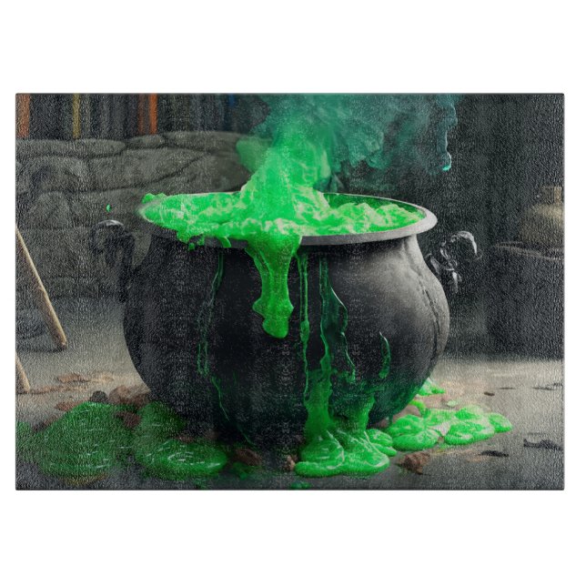 Bubbling Witch's Cauldron Halloween Cutting Board (Front)