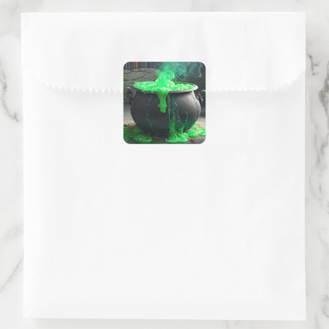 Bubbling Witch's Cauldron Halloween Square Sticker (Bag)
