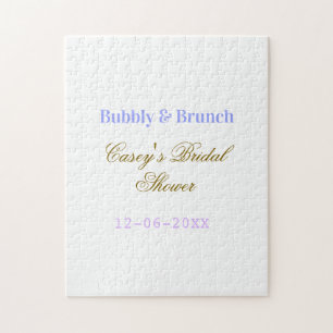 Bubbly and brunch bridal shower name date purple g jigsaw puzzle