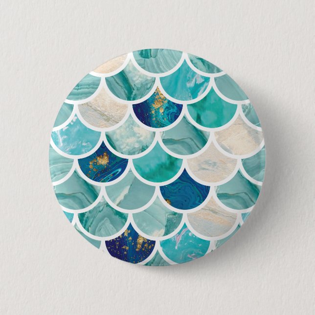 Bubbly Aqua turquoise marble mermaid fish scales 6 Cm Round Badge (Front)