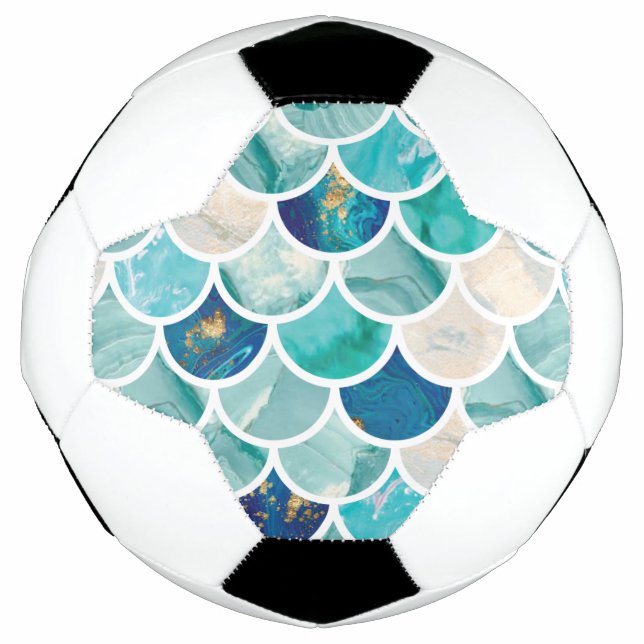 Bubbly Aqua turquoise marble mermaid fish scales Soccer Ball (Front)