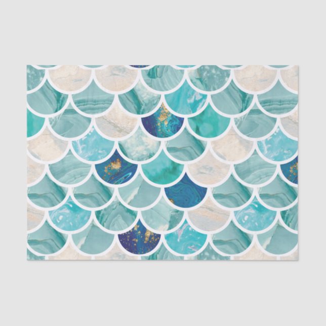 Bubbly Aqua turquoise marble mermaid fish scales Tissue Paper (Front)