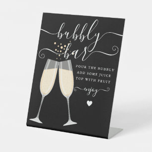 Bubbly Bar Bridal Shower Wedding Black And White Pedestal Sign