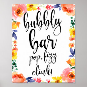 Bubbly Bar Floral Watercolor 8x10 Wedding Sign