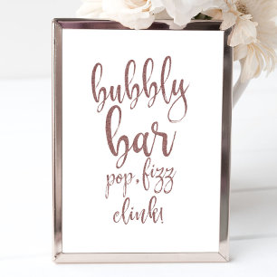 Bubbly Bar Rose Gold Glitter 8x10 Wedding Sign