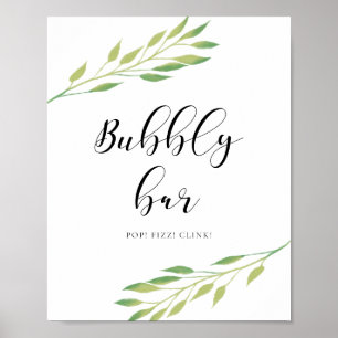 Bubbly bar Watercolor green leaves wedding sign