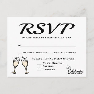 Bubbly Black, White RSVP Wedding Champagne Flutes Invitation Postcard