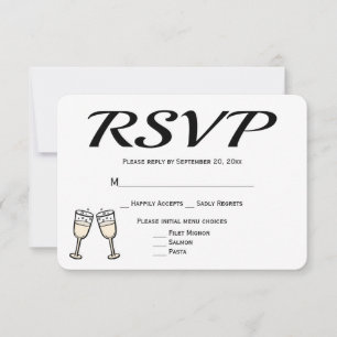Bubbly Black, White RSVP Wedding Champagne Glasses Card
