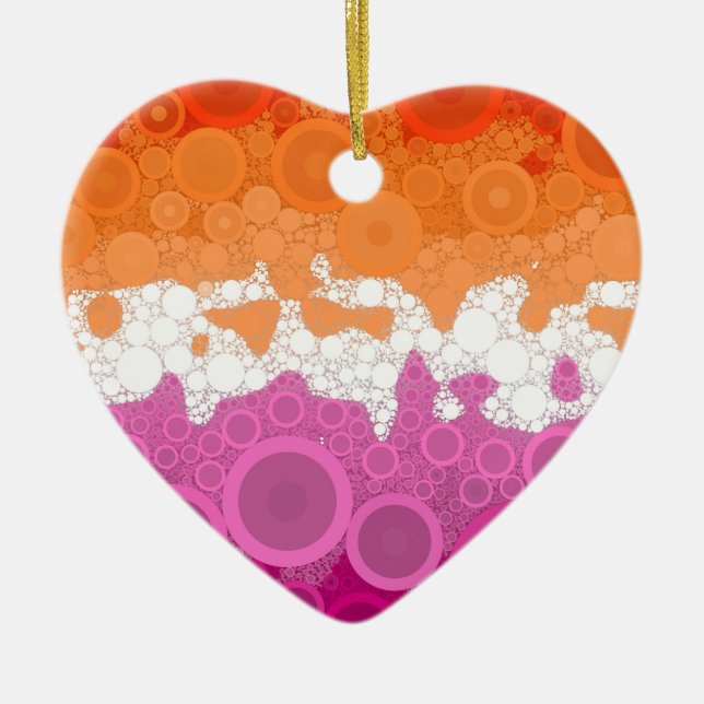 Bubbly Bohemian Groovy Abstract Lesbian Pride Flag Ceramic Tree Decoration (Front)