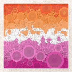 Bubbly Bohemian Groovy Abstract Lesbian Pride Flag Glass Coaster