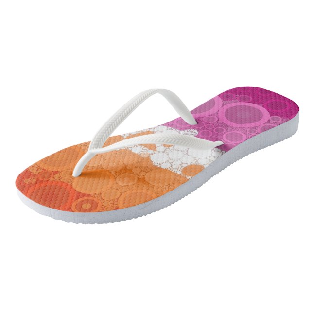 Bubbly Bohemian Groovy Abstract Lesbian Pride Flag Jandals (Angled)