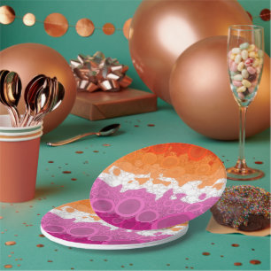 Bubbly Bohemian Groovy Abstract Lesbian Pride Flag Paper Plate