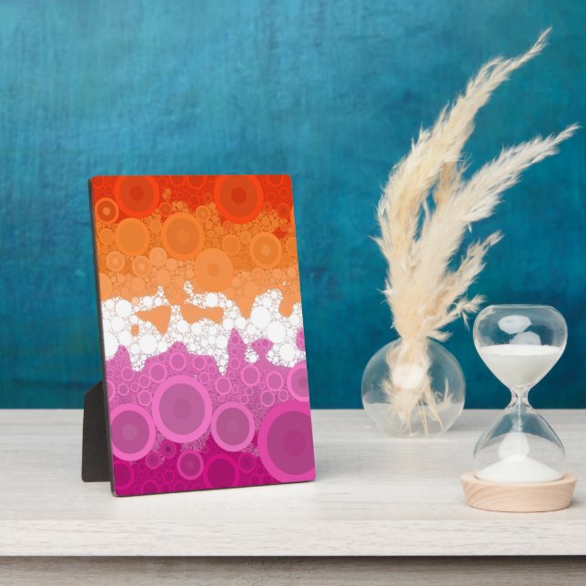 Bubbly Bohemian Groovy Abstract Lesbian Pride Flag Plaque (Side)