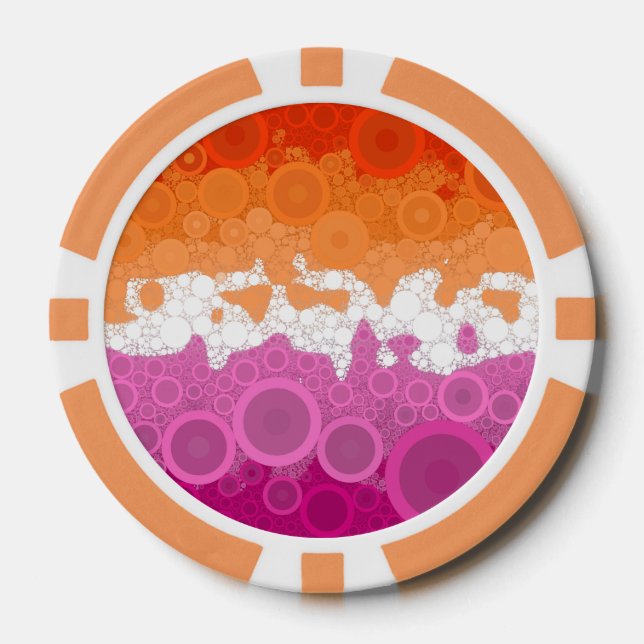 Bubbly Bohemian Groovy Abstract Lesbian Pride Flag Poker Chips (Front)