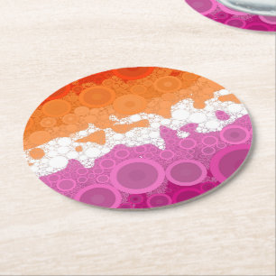 Bubbly Bohemian Groovy Abstract Lesbian Pride Flag Round Paper Coaster