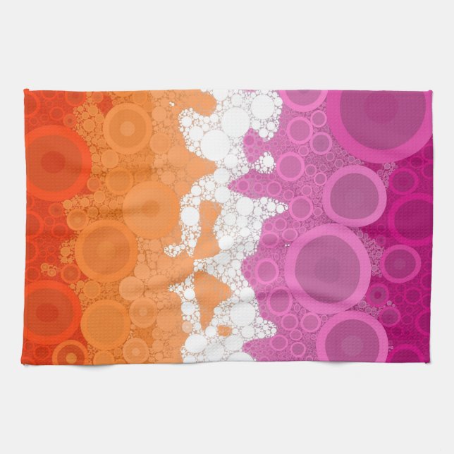 Bubbly Bohemian Groovy Abstract Lesbian Pride Flag Tea Towel (Horizontal)