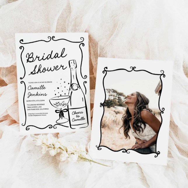Bubbly Bridal Shower Hand Drawn Photo Invitation (Hand Drawn Bubbly Bridal Shower Photo Invitation)