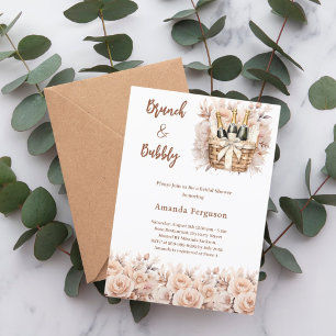Bubbly brunch boho floral beige Bridal Shower Invitation