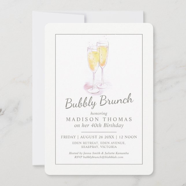 Bubbly brunch champagne bubbles event invitation (Front)