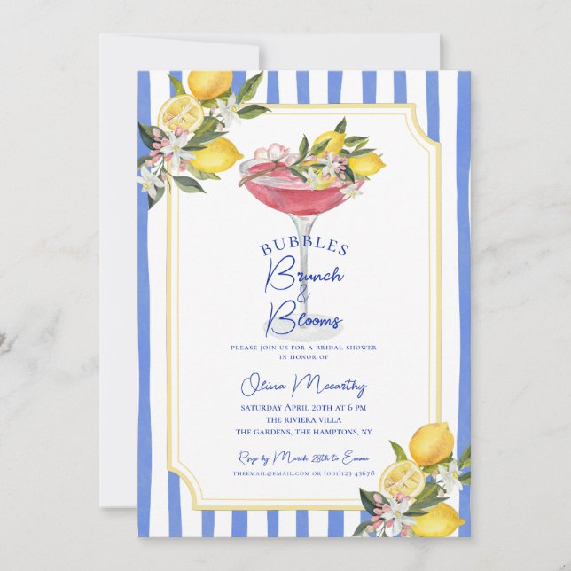 Bubbly Brunch Mediterranean Lemon Bridal Shower Invitation (Front)