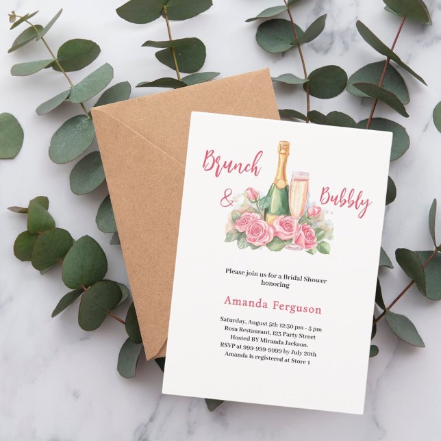 Bubbly brunch pink florals elegant Bridal Shower Invitation (Creator Uploaded)