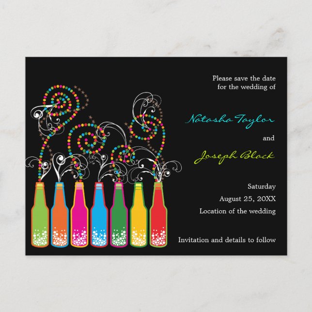 Bubbly Celebrations! Save The Date Custom Postcard (Front)