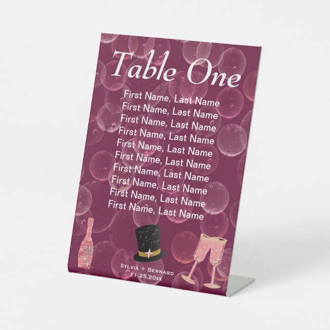 Bubbly Champagne & Elegant Top Hat Table Number Pedestal Sign (Front)