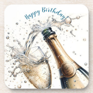 Bubbly champagne Happy Birthday Coaster