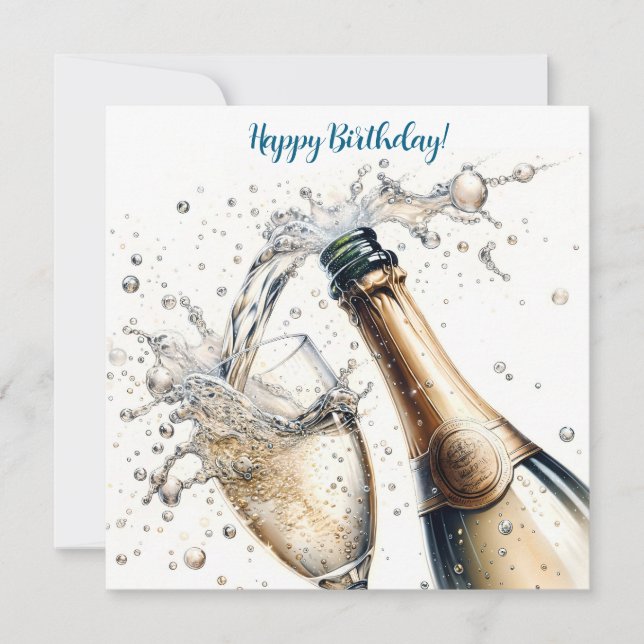 Bubbly champagne Happy Birthday Invitation (Front)