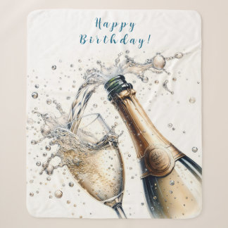 Bubbly champagne Happy Birthday Sherpa Blanket