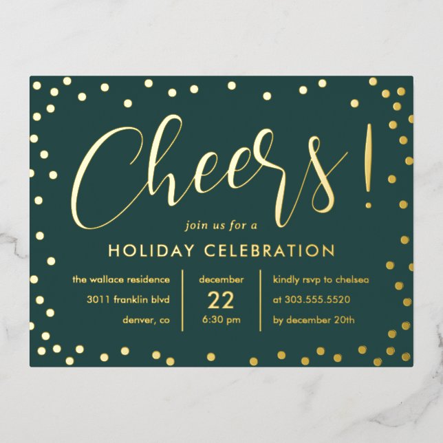 Bubbly Cheer Foil Holiday Invitation Postcard (Front)