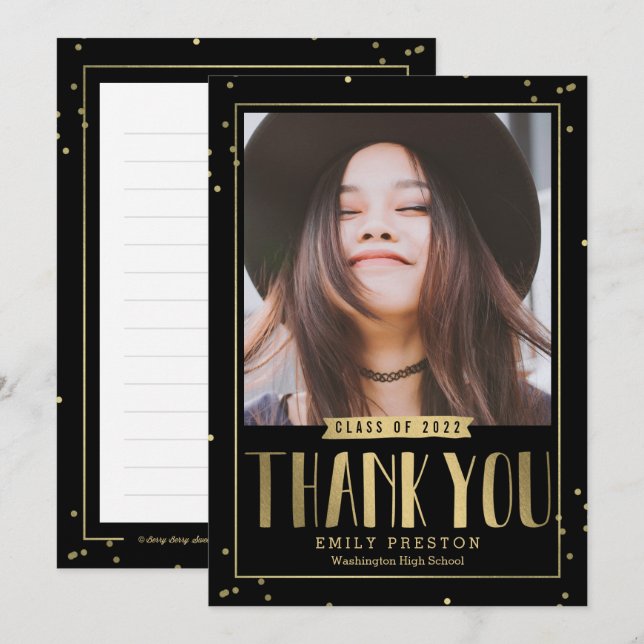 Bubbly Chic Graduation Thank You Note Card (Front/Back)
