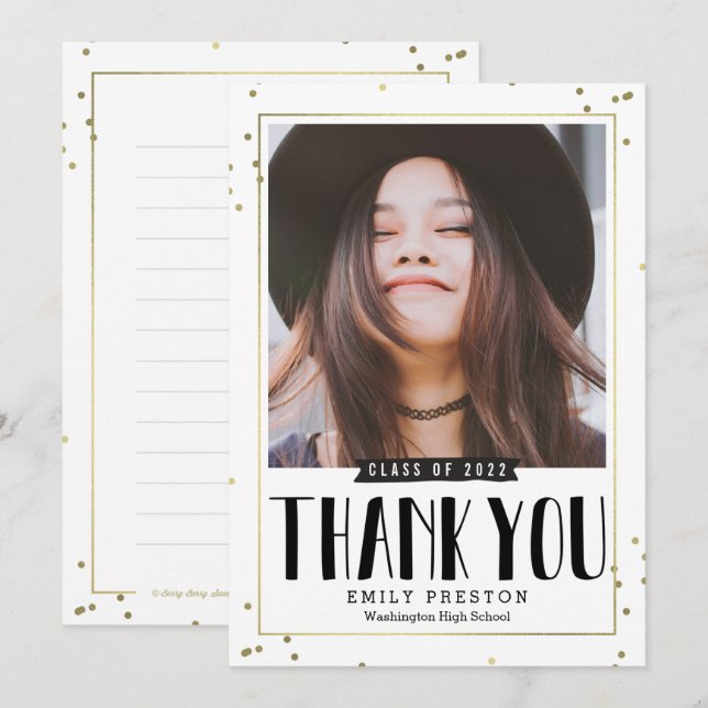 Bubbly Chic Graduation Thank You Note Card (Front/Back)
