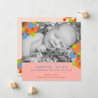 Bubbly Circles Baby Girl Photo Birth Announcement