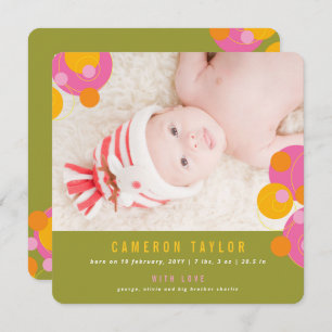 Bubbly Circles Fuchsia Pink Girl Baby Announcement