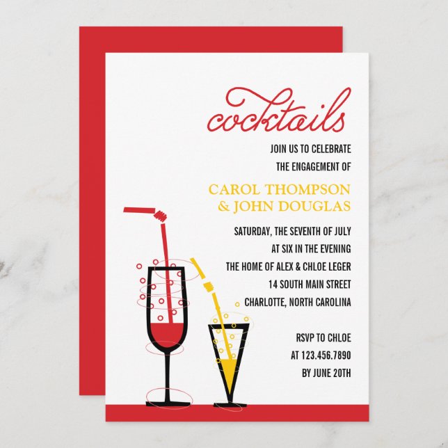 Bubbly Cocktails Engagement Party Invitation (Front/Back)