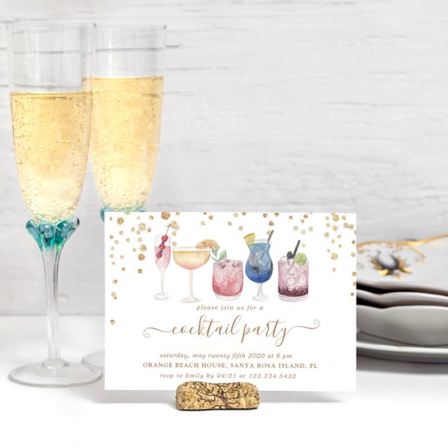 Bubbly Cocktails Gold And Glitter Cocktail Party Invitation (Creator Uploaded)