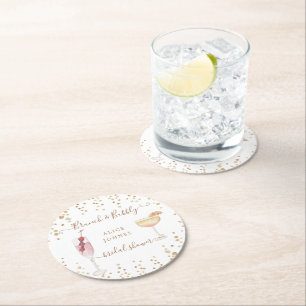 bubbly cocktails gold glitter bridal brunch round paper coaster