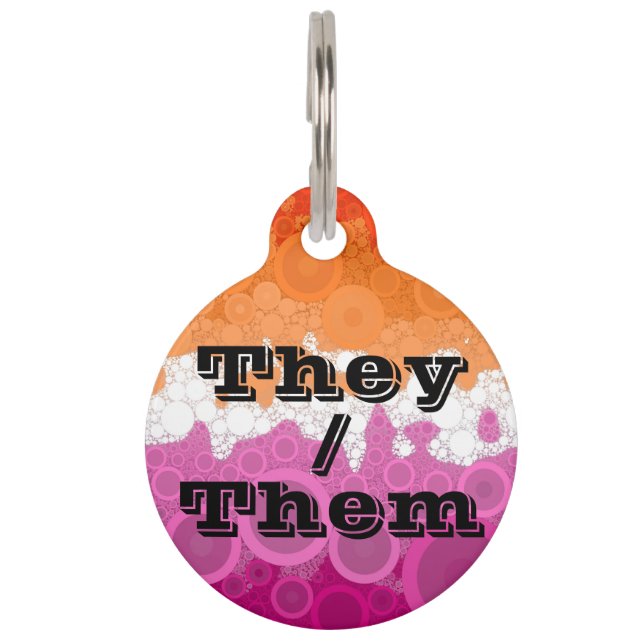 Bubbly Customisable Pronoun Lesbian Pride Flag Pet Tag (Front)