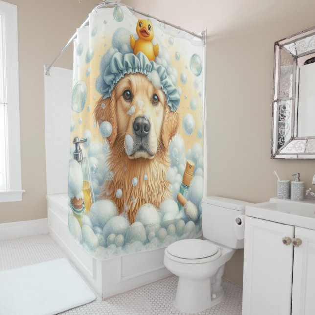 Bubbly Dog Shower Curtain (In Situ)