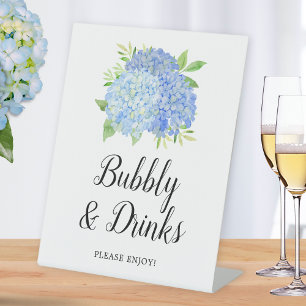 Bubbly & Drinks Bridal Shower Blue Hydrangea Bar Pedestal Sign