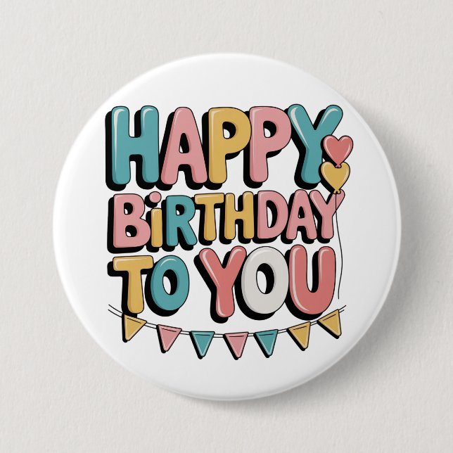 Bubbly Happy Birthday 7.5 Cm Round Badge (Front)